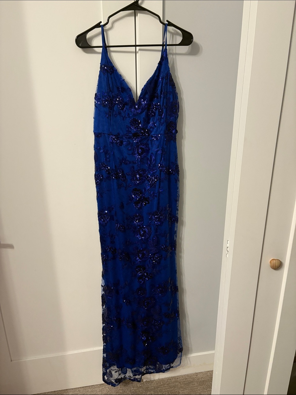 Lulu's Cobalt Blue Sequin Spaghetti-Strap Gown